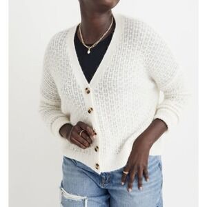 Madewell Oversized Crop Mayfair Sweater Cardigan Ivory‎ Alpaca Blend Buttons XXS